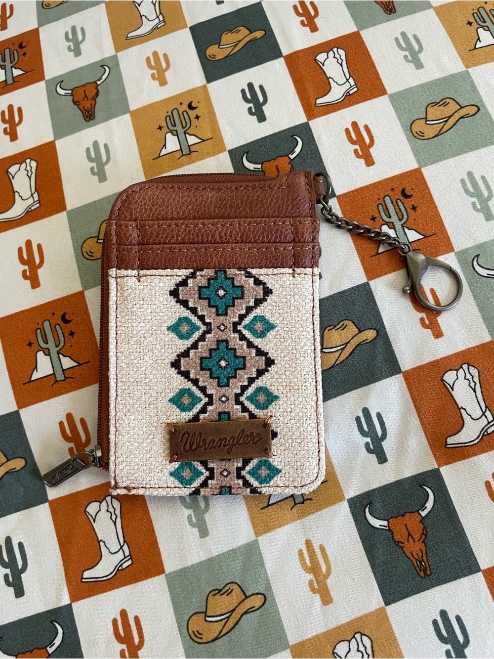 Wrangler Brown & Teal Southwestern Embroidered Keychain Wallet